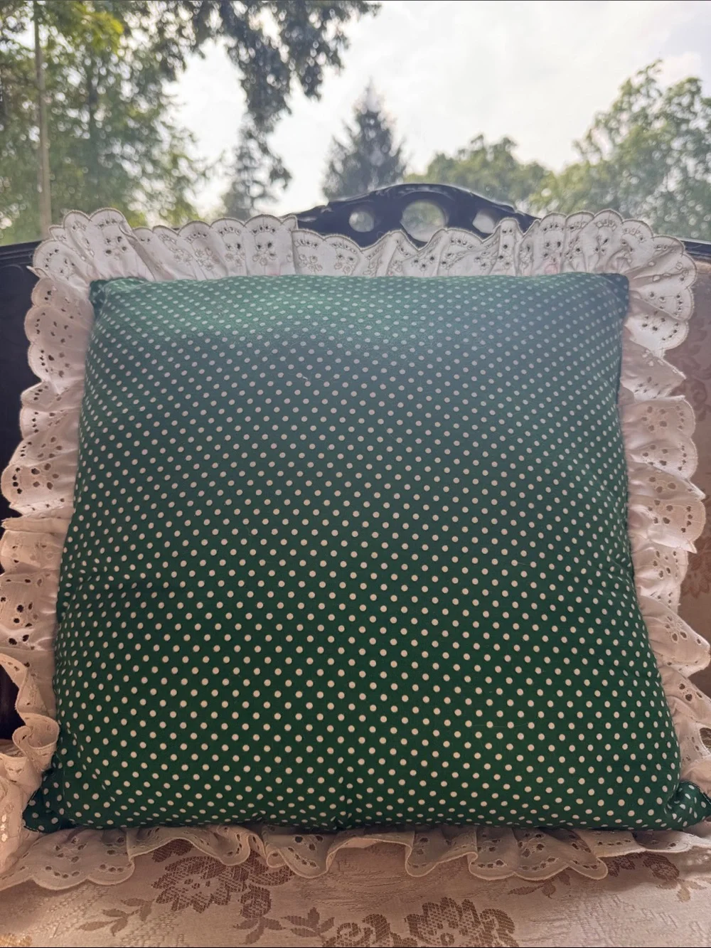 Handcrafted Green Polka Dot Mrs. Claus Decorative Pillow